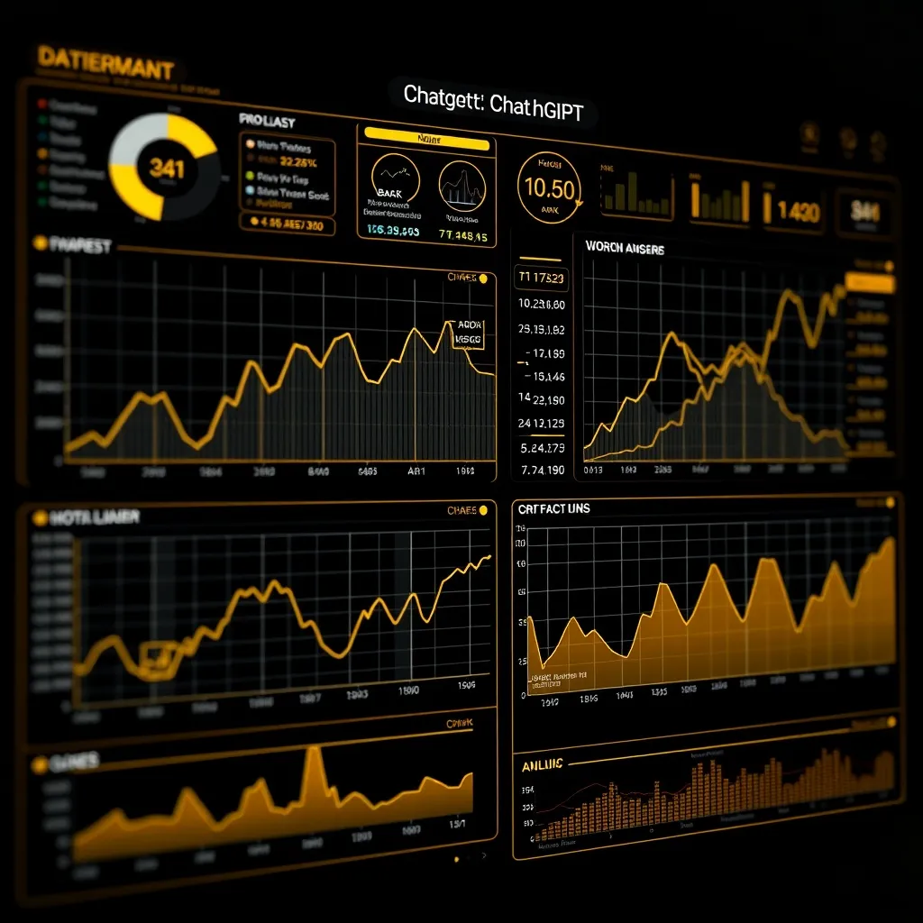 A high-tech digital dashboard showing complex data charts, l